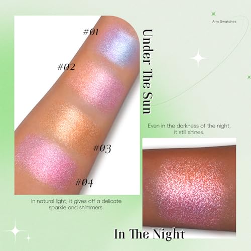 HOSAILY Face Highlighter Palette, Lunar Glow Highlighter Powder Makeup, Chameleon Glitter Shimmer Body Cheek Eye Highlighter, Multichrome Sparkle Holographic Color Shifting Silky Creamy Illuminator#02