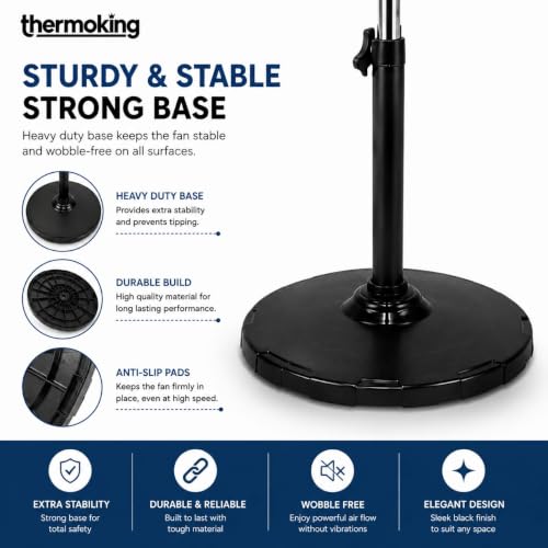 Image of Thermoking Bullet 400mm High Speed Pedestal Fan | 2200 RPM Powerful Air Delivery | Adjustable Height | Heavy Duty Stand Fan | 3 Speed Control | Home, Office, Shop & Industrial Use