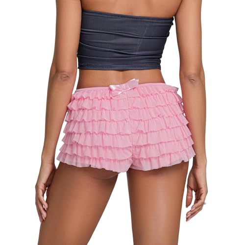Image of Women Lace Layered Micro Shorts Cotton Soft Y2k Cute Fairy Pajamas Bottoms Low Rise Bloomers Panties