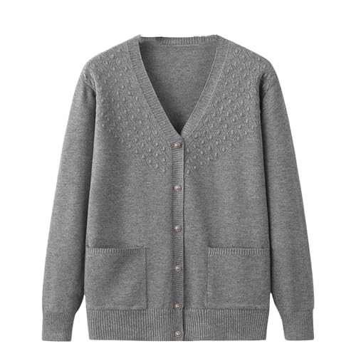 Suéter de punto con cuello en V manga larga jersey casual de entretiempo mujer