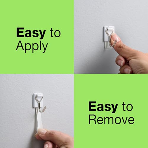 FrogTape reMOVEables Small Wire Hooks - 24 White Hooks & 32 Adhesive Strips - Holds up to 0.5 lb - Damage Free Adhesive Hook - Removable & Reusable Wall Hooks for Hanging - No Nails (Pack of 24) by FrogTape - Image 4