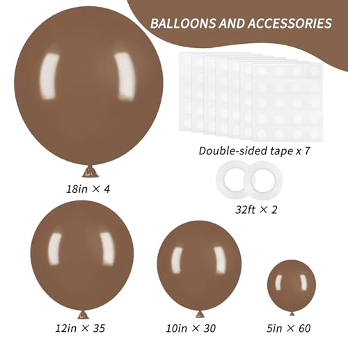 Image of RUBFAC Brown Balloons, 129pcs Different Sizes 18 12 10 5 Inches for Garland Arch Kit, Premium Boho Coffee Brown Latex Balloon for Birthday Party Graduation Wedding Anniversary Baby Shower Decoration