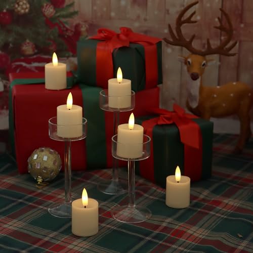 Image of Battery Operated Flameless Votive Candles Flickering Fake Electric LED Lights with Timer for Birthday Party Wedding Home Decorations Set of 6