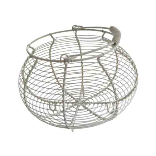 KESOTO Cesta de Alambre para Huevos, Contenedor, Soporte para Huevos, Cesta Recogedora de Huevos para Comida, Pan, Aperitivos, Huevos, Blanco, Individual
