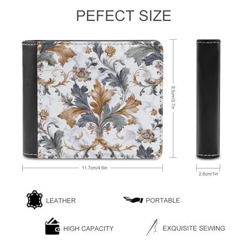Traditional Leaves Flowers Swirls Soft PU Leather Bifold Wallet, Coin Purse Credit Pass Case, Durable Card-Holder Slim Billfold for Men Woman Money Storage2