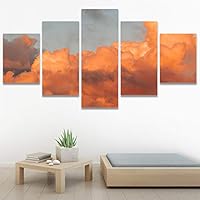 SIGNWIN 5 Panel Canvas Wall Art Coastal Orange Photography Relax/Calm Romantics Sunset Warm for Home Decorations Ready to Hang - 60