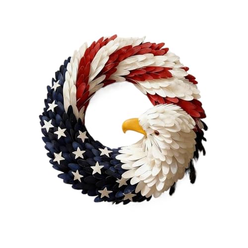yybng Corona del 4 de Julio,Guirnalda en Rojo y Azul de 20 Centímetros | Corona con Aguila Calva | para Interior, Exterior, Porche, Ventana, Pared, Fiestas y Celebraciones del 4 de Julio