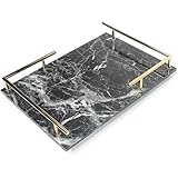 PuTwo Decorative Tray, MDF Tray with Marble Print, Handmade Vanity Tray, Perfume Tray, Jewelry Tray with Gold Metal Handle, Trinket Tray, Catchall Tray for Dresser Bathroom Vanity Table