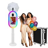 Photo Booth Compatible with iPad 10.2'-13' and for DSLR Camera, Portable Selfie Photobooth Machine with Flashlight and Height Adjustable for Party Wedding Events (White, Photo Booth Machine)