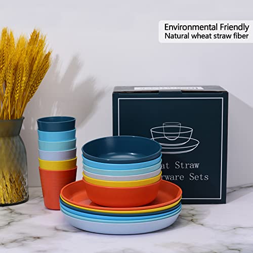 Large Plates And Small Bowls Kid Cups Set Wheat Straw Microwave Safe Dinnner Plates For Pasta,Cereal, Salad，Side Dishes， Kitchen, Camping, Rv 【Set Of 18】 #TOP1
