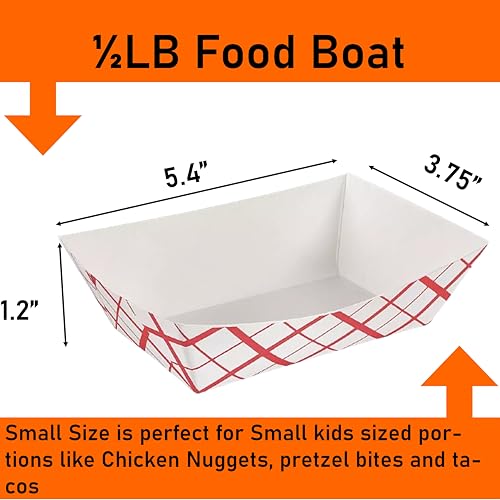 Mr Miracle Paper Food Trays, Red & White Checkered Paper. Extra Small (1/2 LB). 250 Pack, Disposable, Recyclable Serving Boats.For Condiments, Snacks & Concession Food, Grease Ressistant