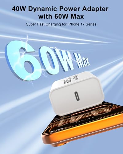 Image of iPhone 17 Pro Max Charger Fast Charging, 40W Dynamic Power Adapter with 60W Max Charger Block & 10FT Long Type C Charging Cable Cord Compatible for iPhone 17 /Air /17 Pro /17 Pro Max /16 15 Pro Max