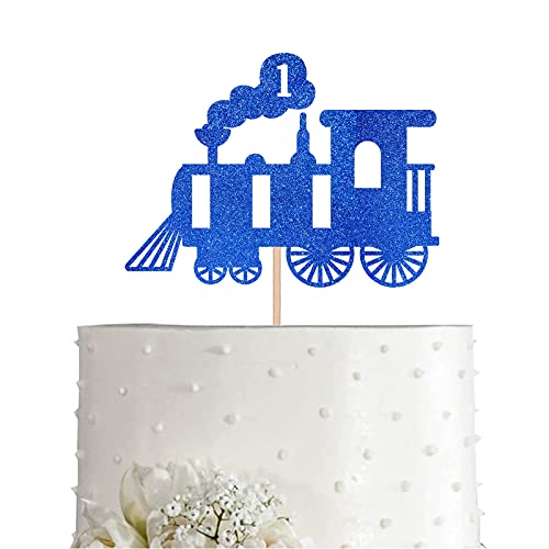 Blue Train 1St Birthday Cake Topper, Blue Glitter Boy Girl 1 Year Birthday Party Decoration #TOP29