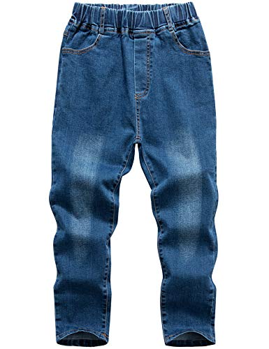 Boys' Blue Denim Jeans Elastic Waist Cotton Pants for Kids