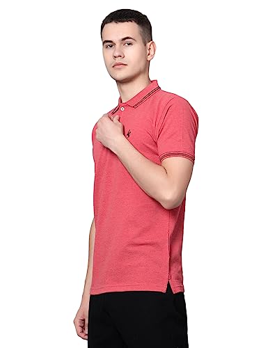 Image of Cantabil T-Shirt for Men l Breathable & Soft with Color Fastness Regular Fit Polo Neck Cotton Blend Fabric Solid Pattern