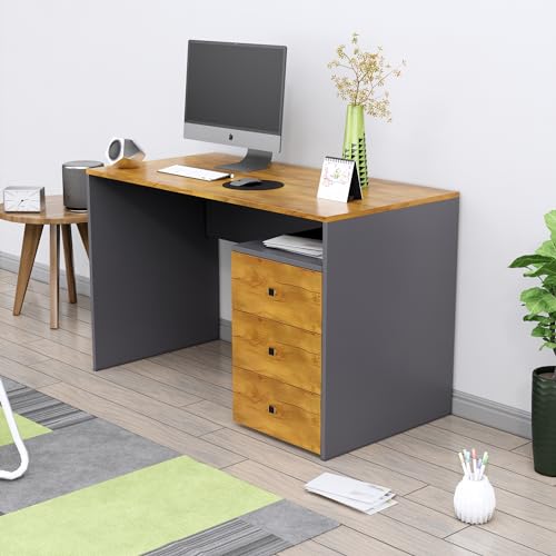 Image of Bniture Wooden Study Table for Home with Bottom Storage | Engineered Wood Study Table with Book Shelf | Multi Purpose Computer Desk for Writing | Laptop Table for Office & Home | Slate Grey