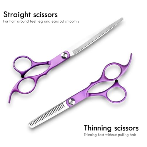 Dog Pet Grooming Scissors Shears Set,Professional 5 in 1 Hairs Tool Accessories for Dogs, Cats and Other Animals (Purple) Dog Pet Grooming Scissors Shears Set,Professional 5 in 1 Hairs Tool Accessories for Dogs, Cats and Other Animals (Purple)