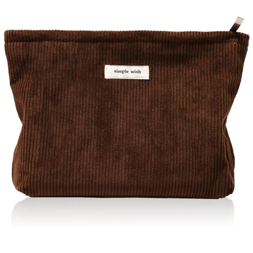 Tcdwla Trousse Trucchi Donna, Pochette Personalizzata, Beauty Case da Viaggio, Accessori utili Borsa Cosmetica in Velluto a Coste per Scuola, Viaggi, Shopping (Marrone)