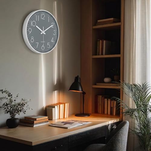 Image of STAR WORK Premium Wall Clock 12 inch Inch Silent Non-Ticking Quartz Movement | Easy to Read 3D Numbers | Modern Analog Clock for Home Decor, Living Room, Bedroom, Office (Slate Gray, 12-Inch (30Cm))