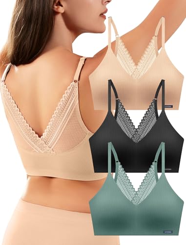 Image of Livona Lace Bralette for Women - Comfort Sports Bra Wireless Padded Bralette with Support Workout Tops Cami Crop S-XXL