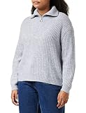 ONLY Damen Strickpullover mit Reißverschluss | Stehkragen Knitted Sweater | Half Zip Troyer ONLBAKER, Farben:Grau, Größe:M