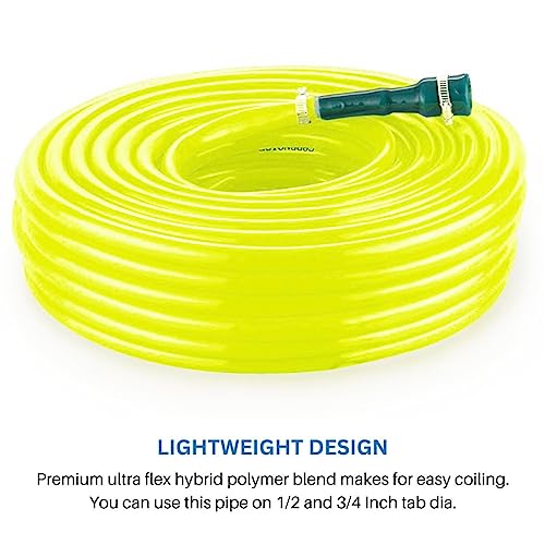 Image of ecofynd 15 Meter /50 Feet, 1 /2 Inch Flexible PVC Yellow Water Pipe, Heavy Duty Long Pipes with Tap Hose Connectors, Home Garden, Car Wash, Floor Clean, Park Cleaning, Outdoor Indoor Use