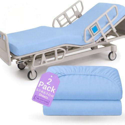 BLISSFORD 2 Pack Fitted Hospital Bed Sheets for Home Use, 36 x 84 x 12