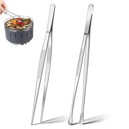 12-inch Cooking Tongs & Tweezers Cooking Tweezers Stainless Steel Non-Slip Serrated Tips Grip Food Tweezer Multi-Function Kitchen Serving Tong for Grilling Baking Garnishing BBQ (2 Style)