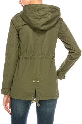 FASHION BOOMY Women's Zip Up Safari Military Anorak Jacket with Hood Drawstring - Regular and Plus Sizes Medium Olive