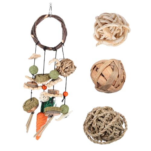 SEWOART うさぎ用ケージ噛むおもちゃ 取り付け簡単フック付き吊り下げプ 歯の成長ケアとストレス解消に 自然素材使用の多彩なボール入り