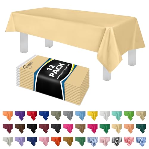 Image of Grandipity Plastic Table Cloth Disposable 12 Pack 54 inch x 108 inch Rectangle | Ivory Plastic table covers, durable disposable tablecloths, fade and tear-resistent table cover for party, event
