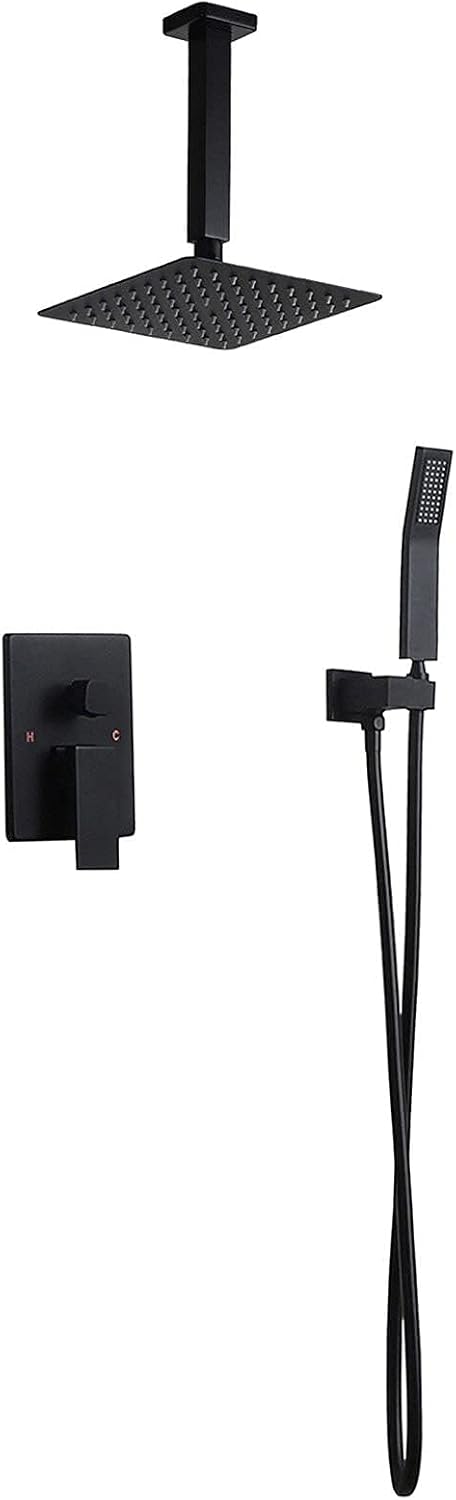 Ceiling Mount Shower System Black, 10" Ultrathin Square Rainfall Shower Head, Luxury Rain Mixer Shower Combo Set, Bathroom Shower Faucet Set