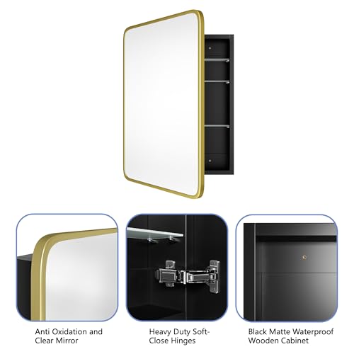 Image of Medicine Cabinet with Brushed Gold Metal Frame Mirror, Overall 20 inchx 30 inch