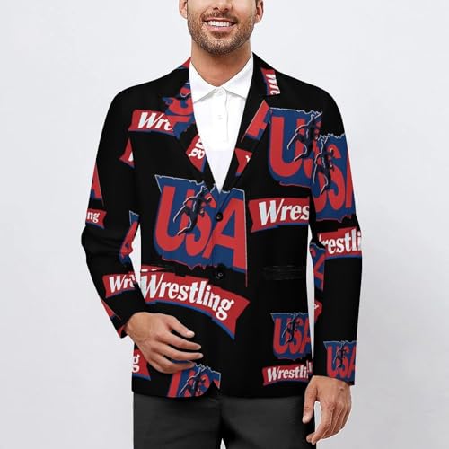 U.S.A and Wresting Casual Men's Blazers Two Button Lapel Suits Jacket Lightweight Sport Coats2