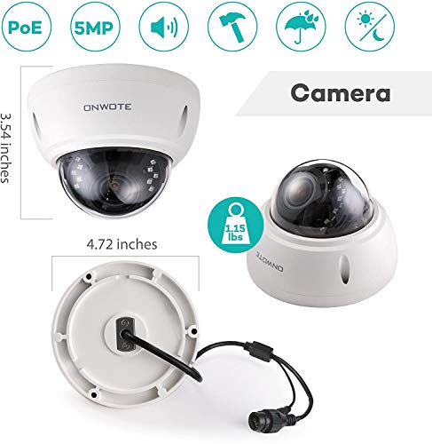 ONWOTE 5MP 4X Optical Zoom Dome IP POE Security Camera with Audio, Outdoor Vandalproof, 5 Megapixels 2592x 1944P Camera, 2.8-12mm Motorized Lens, 100ft IR IP66 Wide Angle, Work w/ONWOTE PoE NVR
