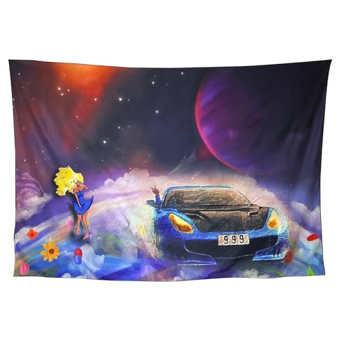 YARAAURA Hip Hop Music Album Tapestry, Space Car Design Wall Art for Bedroom Living Room, 60x40...