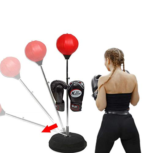 FFitness Punching Ball para adultos con guantes de 12 oz | Saco boxer ajustable en altura base rellenable