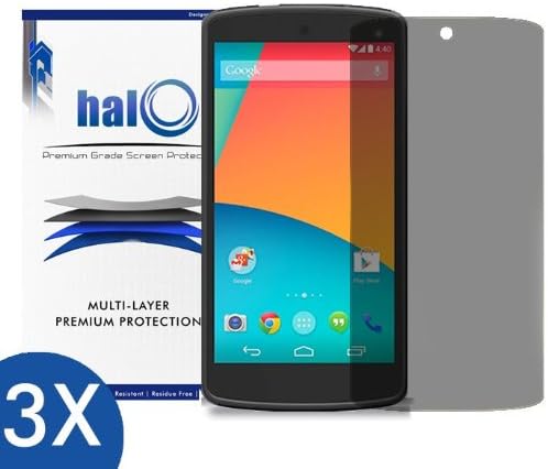 Halo Screen Protector Film High Definition (HD) Clear (Invisible) for LG Google Nexus 5 (3-Pack) - Lifetime Replacement Warranty