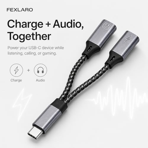Image of 2-in-1 USB-C Splitter, Dual Type-C Female Port Adapter with Braided Cable and Aluminum Shell, Supports Simultaneous Charging and USB-C Earphone Use for Phone, Tablet, Laptop, Plug and Play