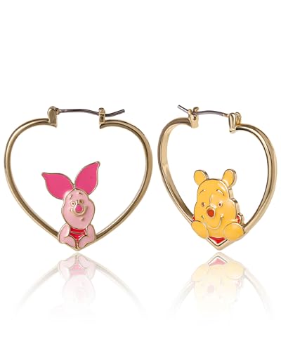 Disney Piglet and Winnie the Pooh Hoop Earrings for Women Official License, 18k Gold Flash-Plated Winnie the Pooh Earrings