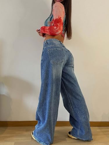 EMMIOL Wide Leg Jeans for Women, Mid Rise Baggy Jeans Plus Size Boyfriends Denim Pants, Y2K Vintage Style3