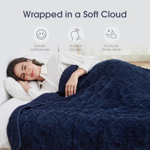 Drewin Weighted Blanket for Adults 20lbs Dual Sided Sherpa Weighted Blankets Posh Jacquard Cozy Warm Weighted Throw Blanket for Sleeping and Calming, Queen Size 60x80 inches, Navy Blue - Image 4