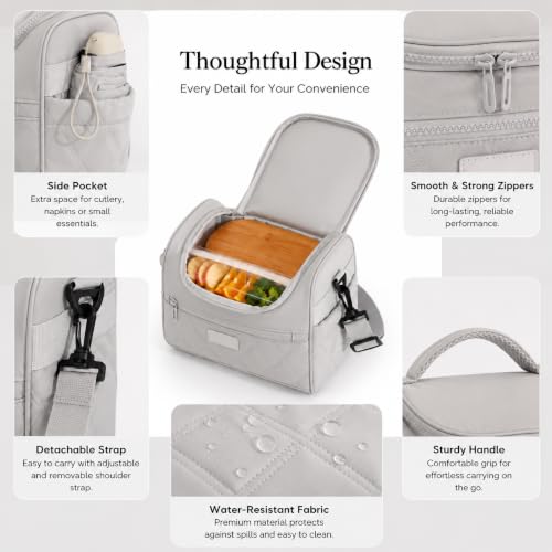 Image of WEMOL Insulated Lunch Bag for Travel, 8L Leakproof Tote Bag with Strap (Lunch Tote - Ash Grey)