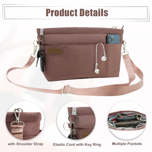 D.DUO Bag Organizer Insert, Crossbody Bag, Tote Organizer Insert with Adjustable Bag Strap, Waterproof Nylon Purse Inserts (Pink, M) — view 2