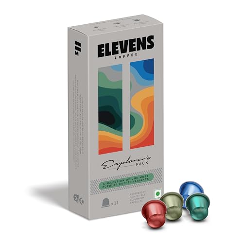 Image of ELEVENS COFFEE | Explorer's Pack | Specialty & Single Origin Coffee Capsules | 100% Arabica & Robusta | Medium, Dark & Medium Dark Roast | Intensity 7, 8 & 10 | Compatible with Nespresso (Pack of 1)