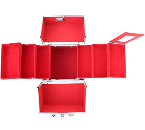 Image of Adson Professional Beauty Make Up Cosmetic Vanity Box /Case 6 Trays With Mirror (Diamond Cut Red)