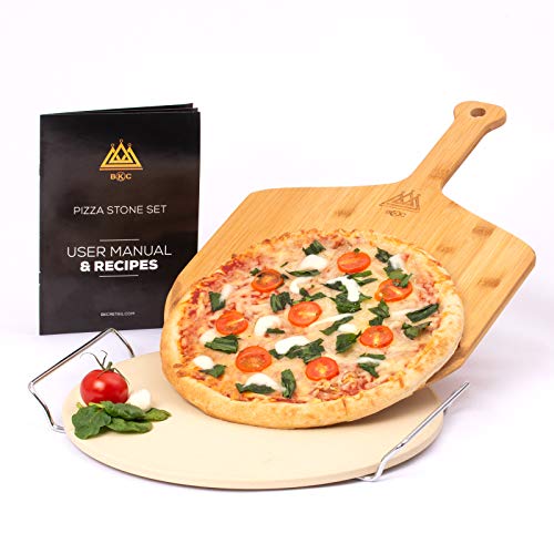 BKC Large Round Pizza Stone for Oven or BBQ, Baking Stone Set with