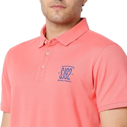 Image of Spykar Men's Slim Fit Polo Neck Half Sleeve Solid Casual T-Shirt
