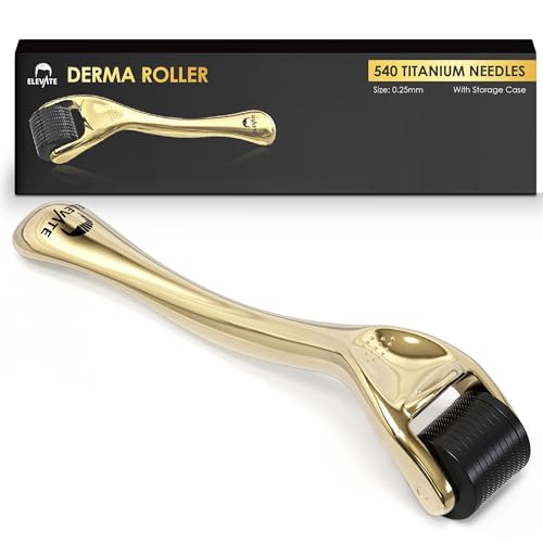 Elevate Derma Roller 0.25mm with 540 Titanium Microneedle Roller for Women & Men - Gold Roller for...