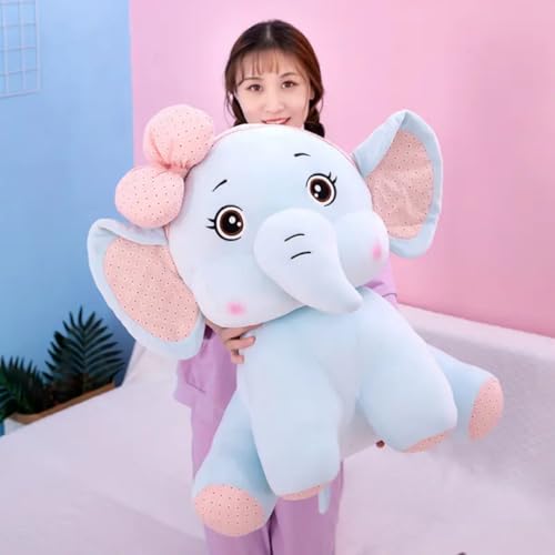 Image of Plush Bow Elephant Soft Toy, Blue, 35 cm | Stuff Toy for Kids | Plush Toy Gift for Kids | Elephant with Bow | A Cuddly Companion for All Ages Super Soft Touch and Feel (Blue 35cm)